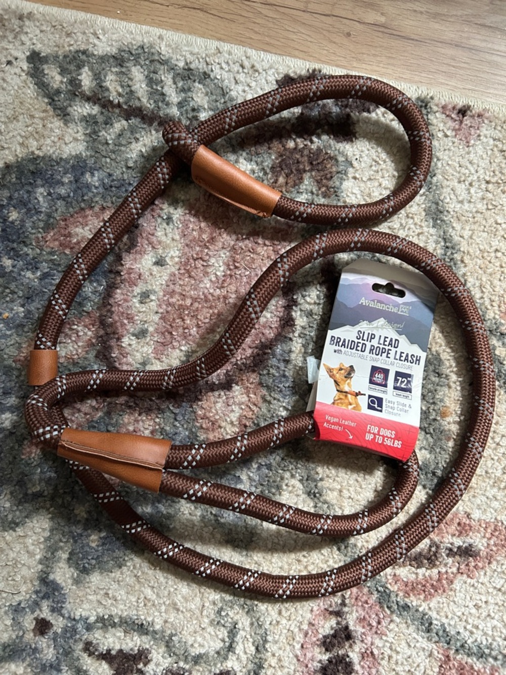 NWT Avalanche Braided Rope Slip Lead Leash in Brown with Tan Accents
